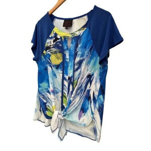 FRENCH Blue Short Sleeve Summer Top‎ Petite Large